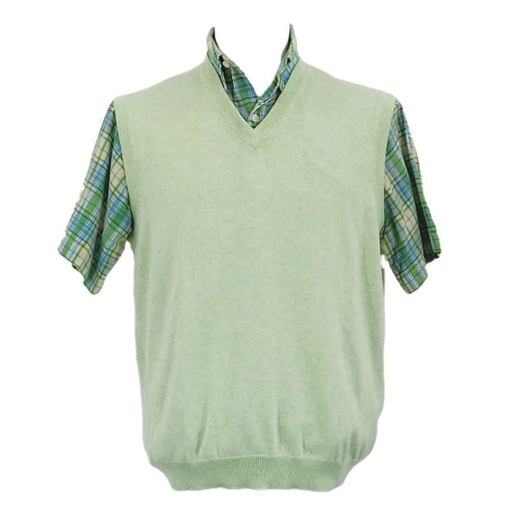 Preppy Classic Brooks Brothers Bundle M Shirt + Supima Vest Green Spring Set
